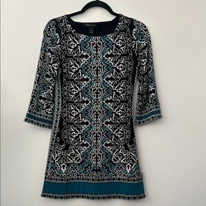 White House black market Black and Teal Patterned Dress